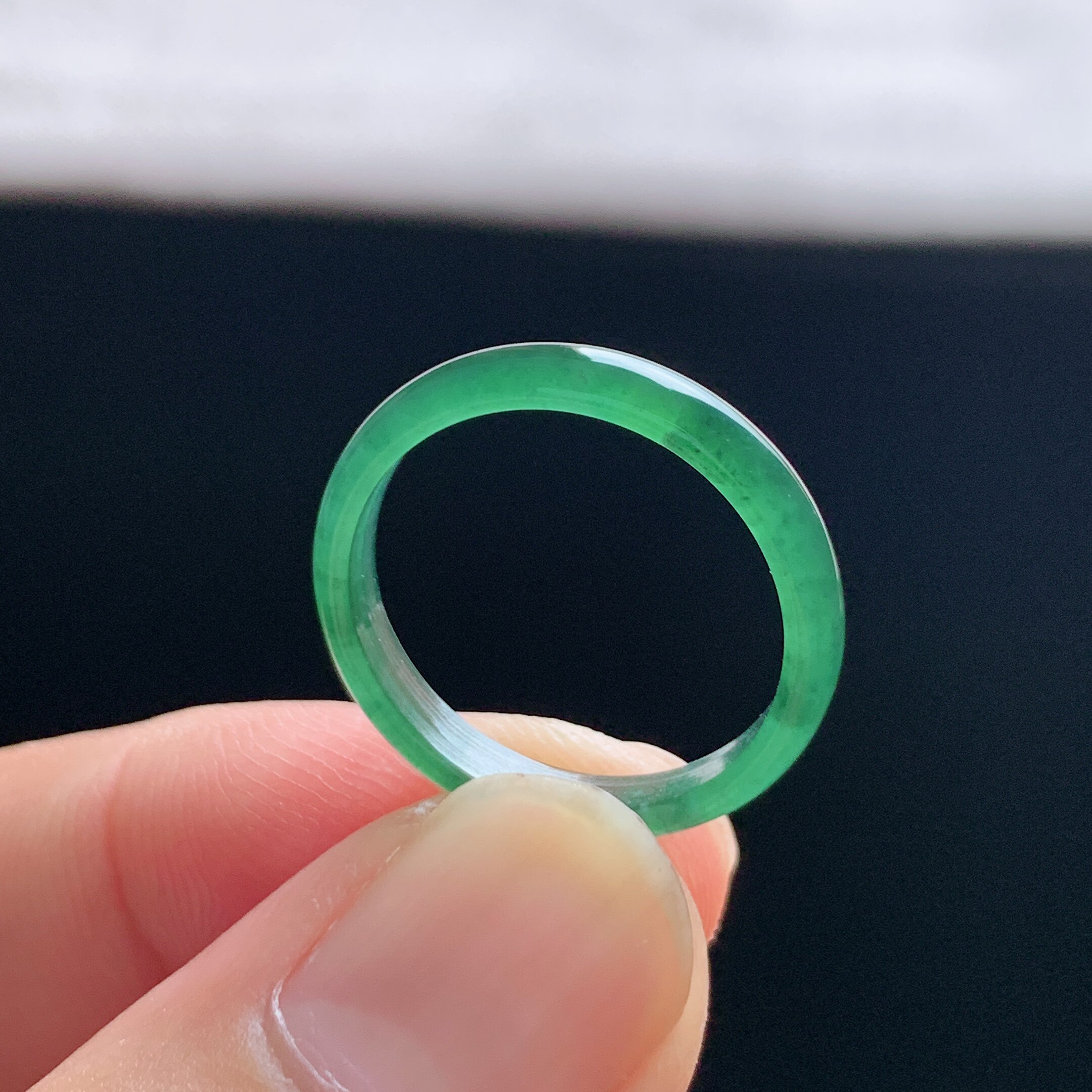 Natural A-grade ice lake green jadeite ring