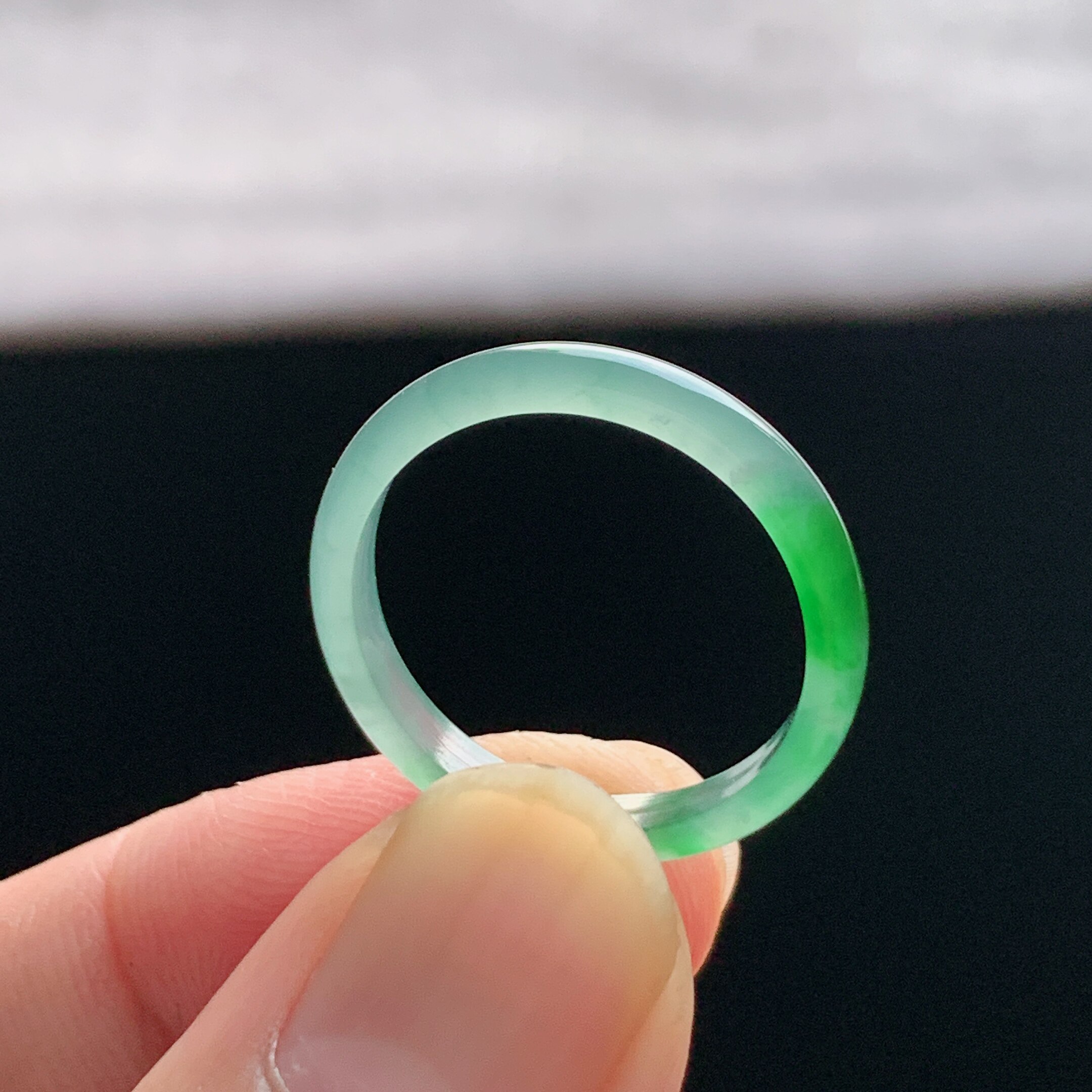 Natural A-grade ice-green jade ring