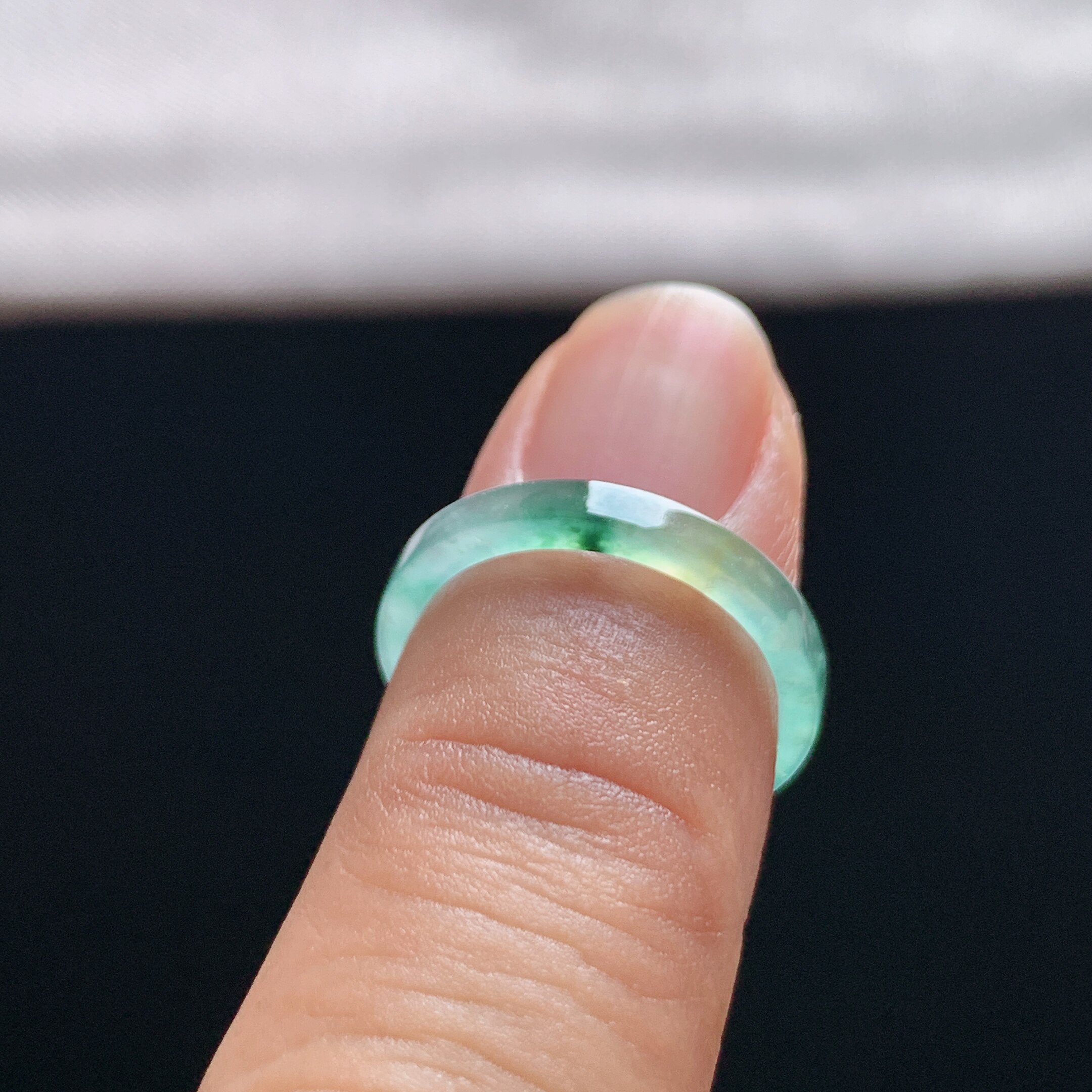 Natural A-grade ice jade floating flower square ring