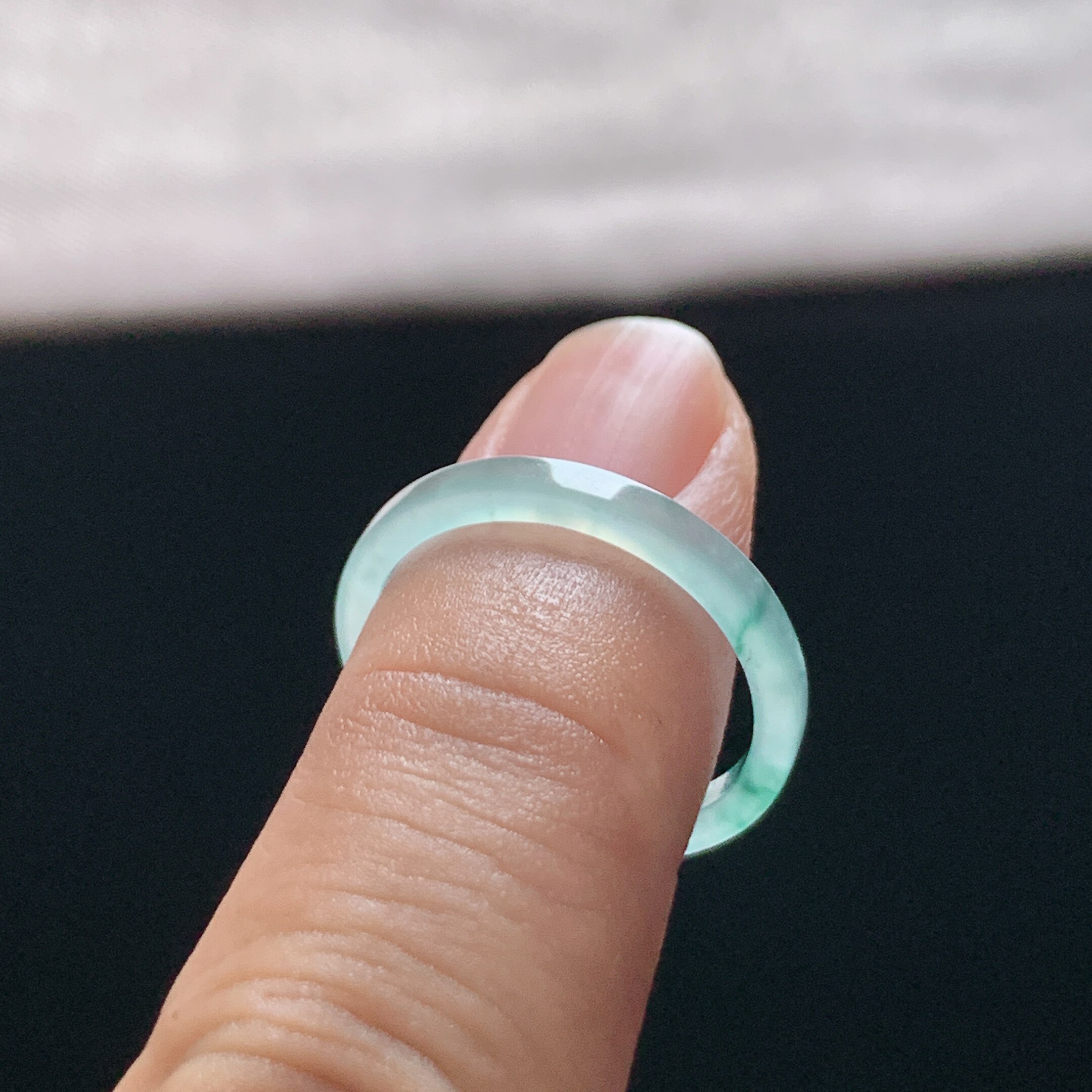 Natural A-grade ice jade floating flower square ring