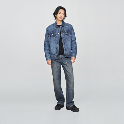 Lee男牛仔夹克复古深蓝翻领数码印花