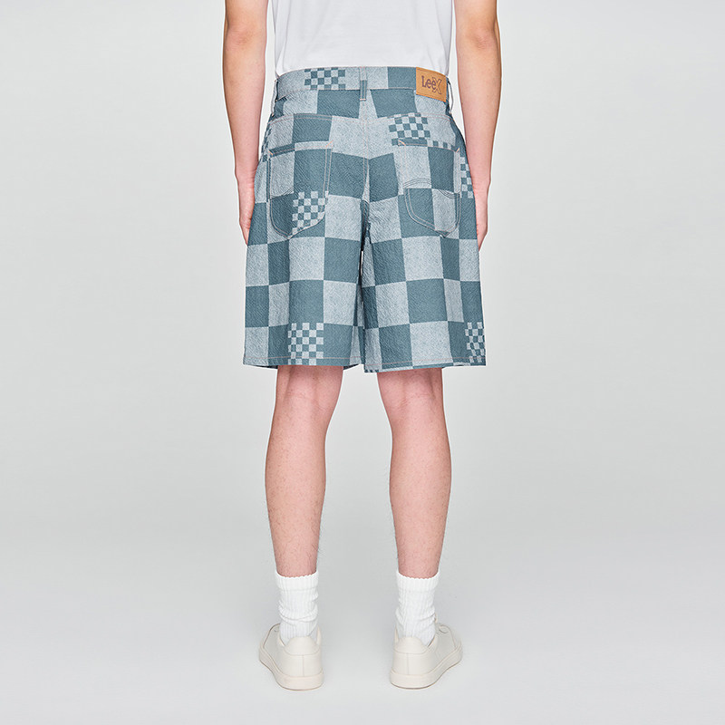 Lee25新品舒适版经典五袋款设计蓝色格纹男短裤休闲潮流A08019,淘宝优惠券,粉丝福利购,淘宝优惠卷