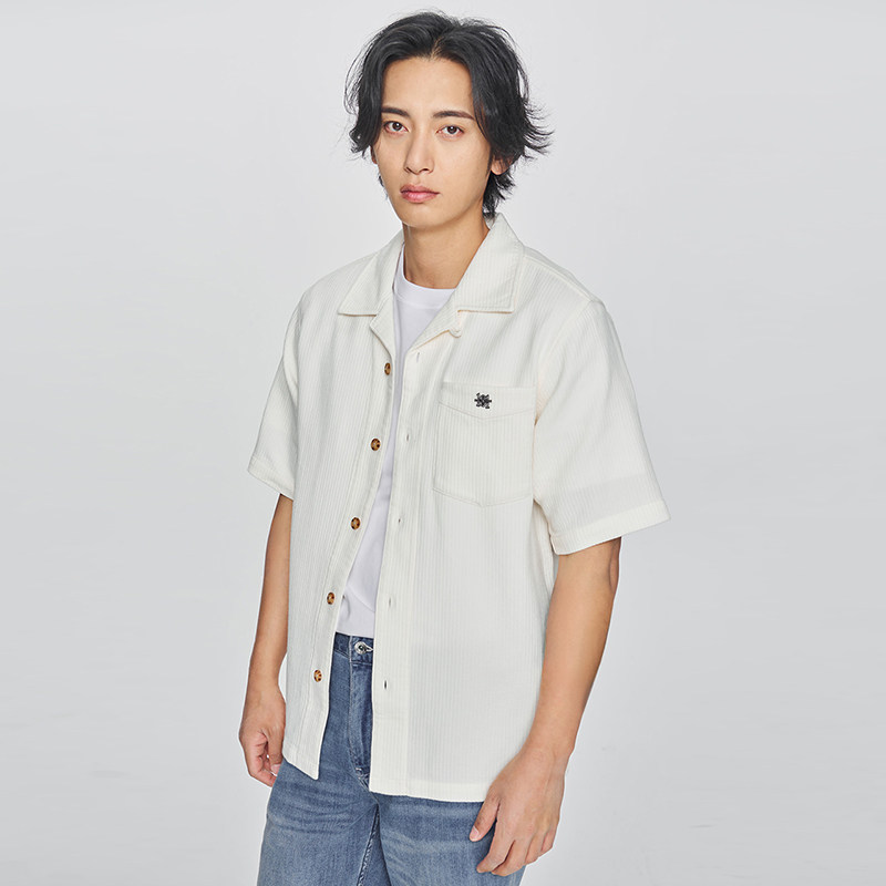 Lee商场同款米白翻领男短袖衬衫