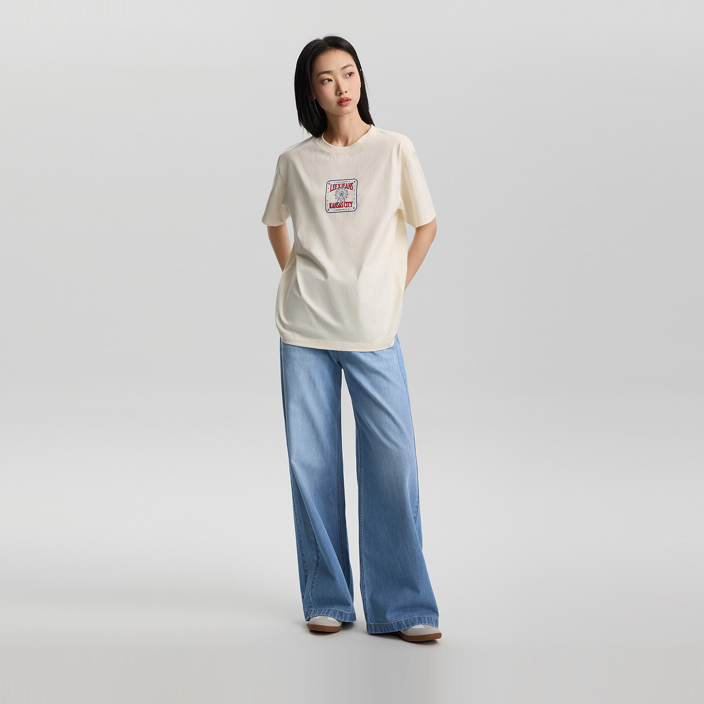 Lee26天丝阔腿牛仔裤浅蓝女