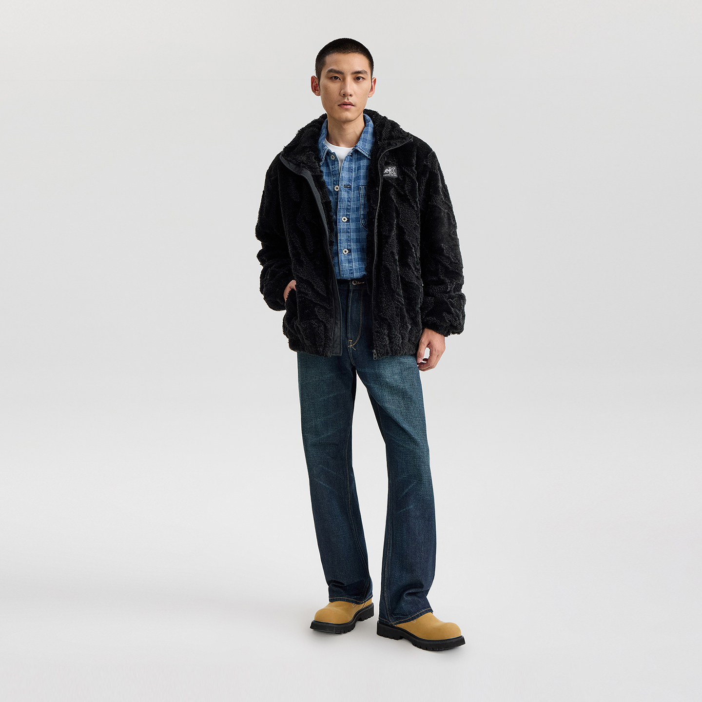 Lee25秋冬新品舒适版立领织标Logo黑色男女同款摇粒绒棉服外套,淘宝优惠券,粉丝福利购,淘宝优惠卷