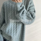 Retro soft and waxy loose twist cable knit sweater