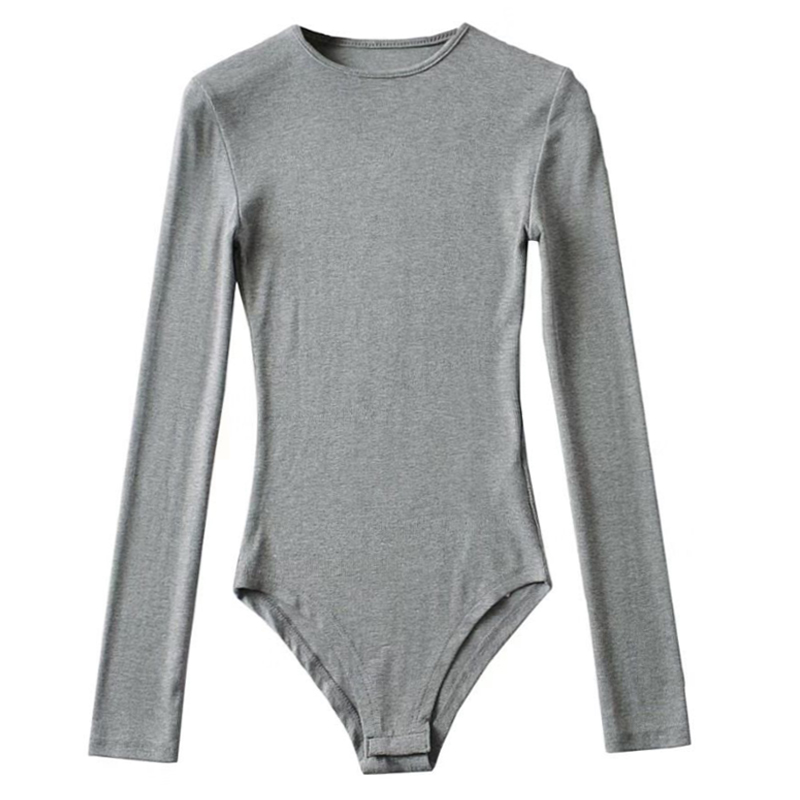 复古显身材基本款内搭修身显瘦螺纹纯色小圆领长袖T恤打底连体衣 - 图3