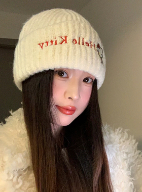HelloKitty凯蒂猫针织帽子女秋冬加厚保暖毛线帽可爱防风护耳冷帽