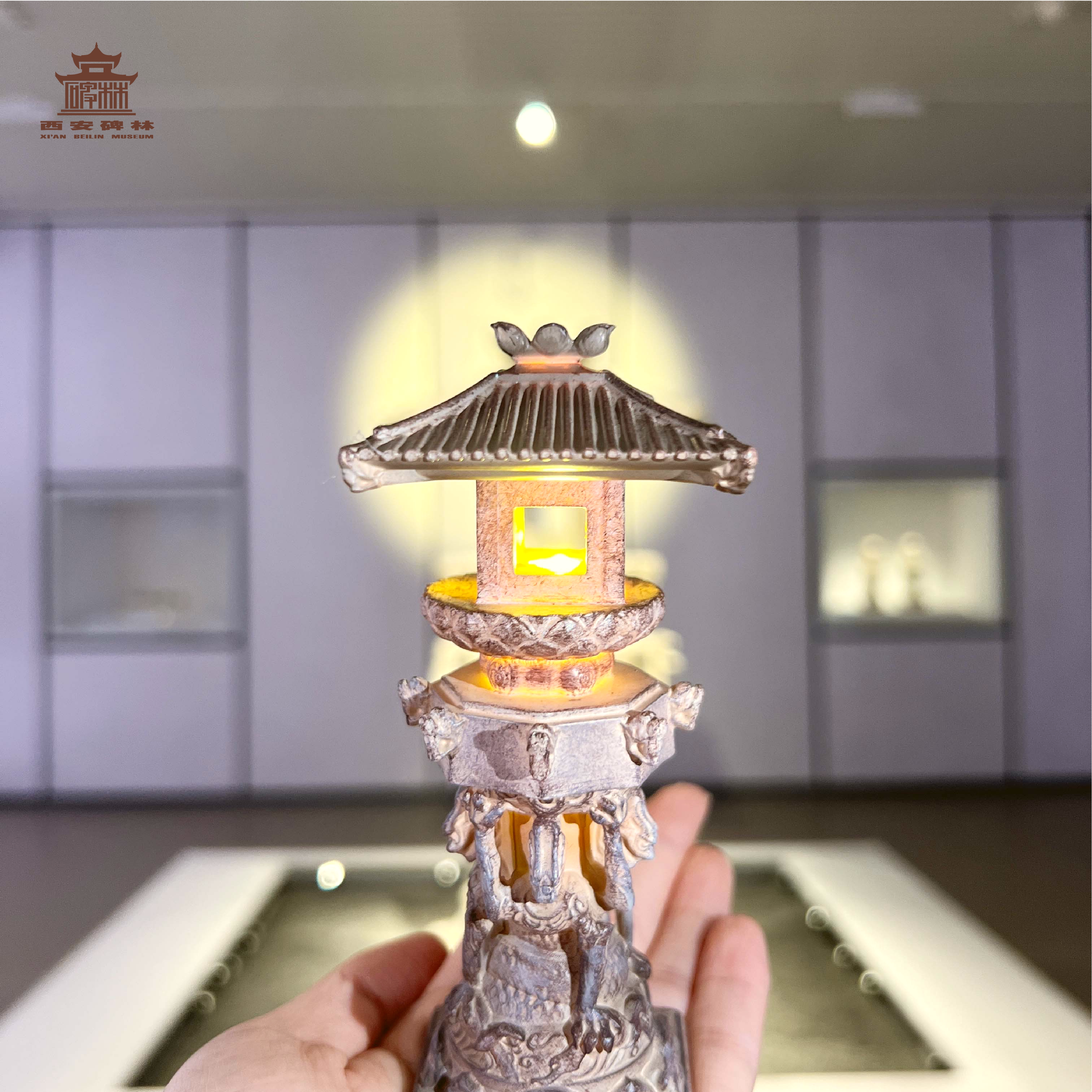 西安碑林博物馆石灯冰箱贴 磁吸复古氛围灯 倒影长安