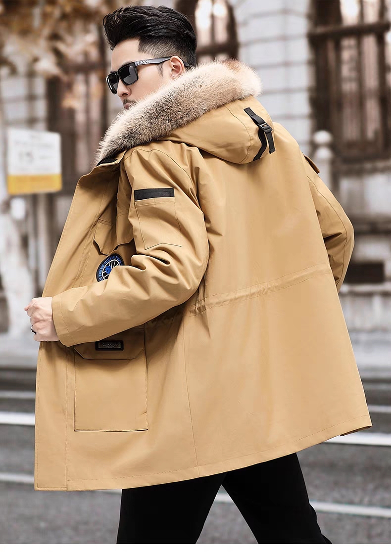 派克服男款皮草2023冬新款皮毛一体内胆可拆卸中长款加厚保暖大衣 - 图1