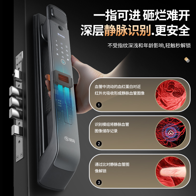 玥玛指纹锁密码家用防盗门掌纹人脸识别智能锁十入户大门锁品牌