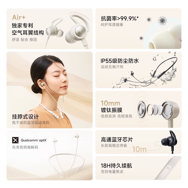 EDIFIER/漫步者花再AIR+挂脖式无线蓝牙耳机运动跑步音乐5.3降噪 - 图1