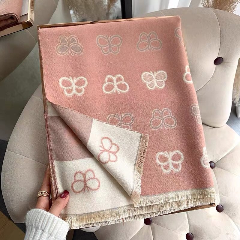 秋冬仿羊绒围巾女冬季蝴蝶学院风披肩两用保暖加厚空调提花百搭,淘宝优惠券,粉丝福利购,淘宝优惠卷