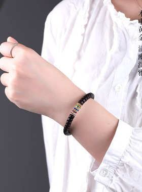 天然印度小叶紫檀五福药片五行盘玩手串手链男女款情人节生日礼物