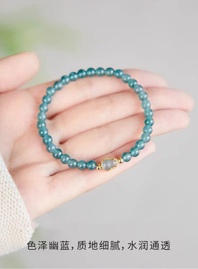 翡翠手串女款蓝水冰种玉石手链福禄葫芦转运珠蓝色玉髓水晶送女友