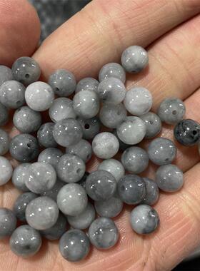 DIY饰品配件翡翠A货乌鸡散珠 灰色青花玉石翠玉圆珠散珠