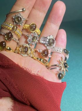 保真纯天然捷克陨石Moldavite 捷克玻璃纯银镶嵌绿陨石小戒指