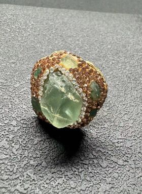 天然水晶原石戒指镀金镶锆石活口可调节个性欧美风指环紫水晶