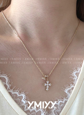 复古十字架微镶锆石项链女通勤