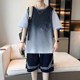 冰丝套装男夏季渐变色篮球服初高中学生短袖t恤宽松速干运动短裤