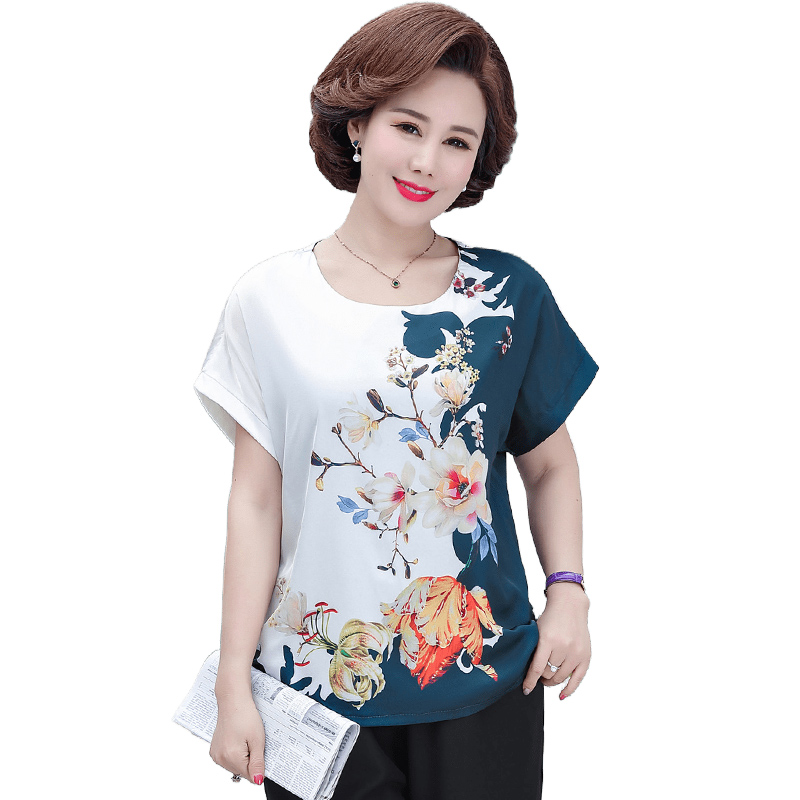 优姿曼旗舰店妈妈夏装短袖两件套装新款中年女装中老年人洋气母亲节上衣服3