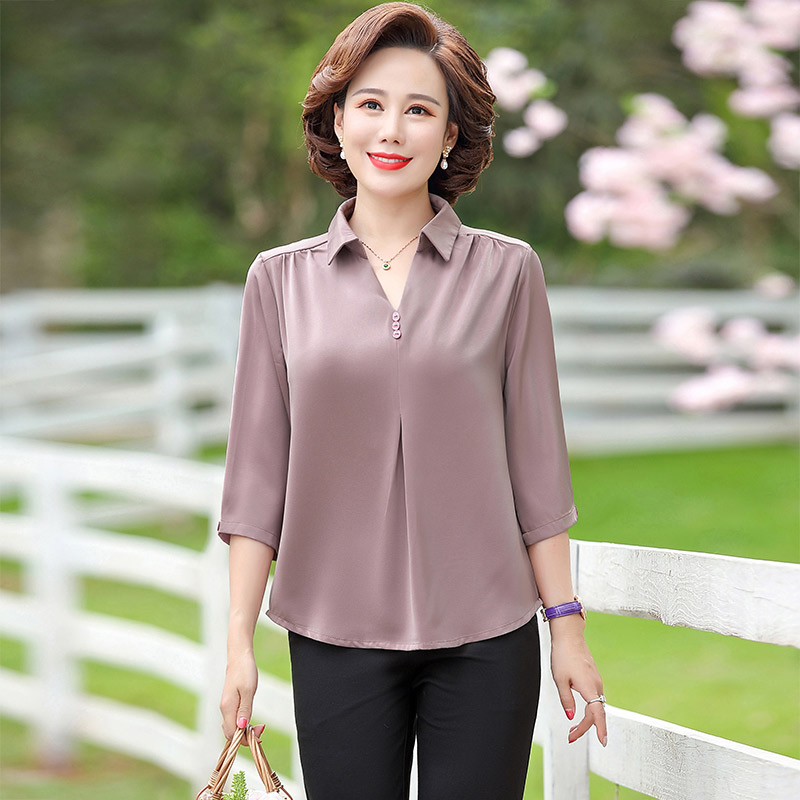 优姿曼旗舰店中老年女装春装新款中袖上衣妈妈夏装40岁50中年小衫洋气衬衫0