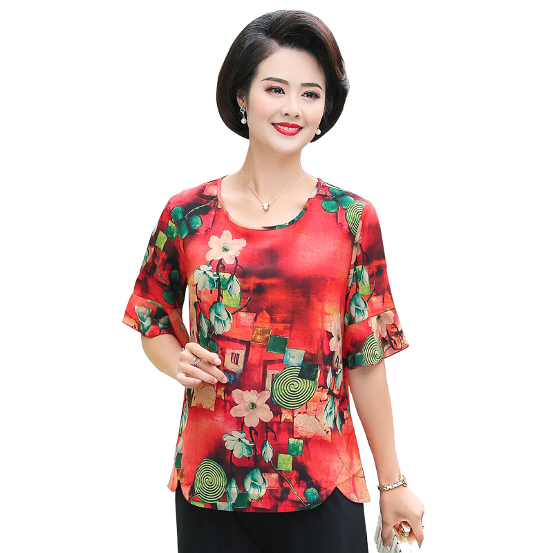 优姿曼旗舰店妈妈装新款夏装中年女短袖上衣阔太太洋气两件套装中老年女装3