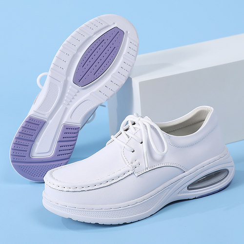 冬款真皮护士鞋不累脚透气防臭增高气垫厚底不累脚舒适透气医护鞋 - 图1