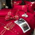 Four-piece set of wedding new Chinese simple happy word wedding four-piece set of embroidered red hi quilt cover new wedding bedding