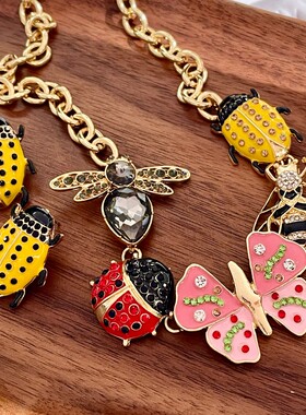 西班牙复古小众设计彩色昆虫系列项链时尚气质高级感锁骨链毛衣链