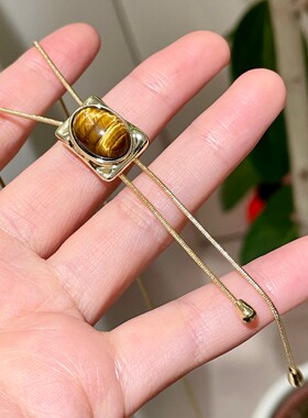 复古气质虎眼石长款抽拉项链女轻奢高级感毛衣链秋冬潮流百搭配饰