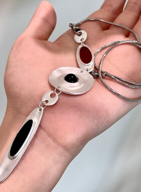 水滴银色圆盘蛇骨项链女新中式轻奢小众颈链高级感一款多戴锁骨链