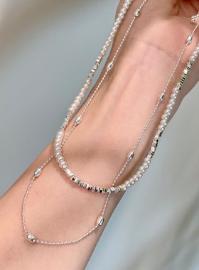 气质双层碎银珍珠极简风颈链女装饰项链小众设计感叠戴配饰锁骨链
