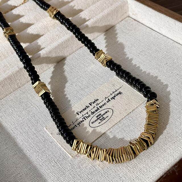 Black onyx niche design metal spliced clavicle chain