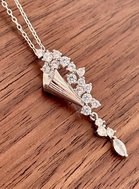 银色花束沙漏锆石锁骨链