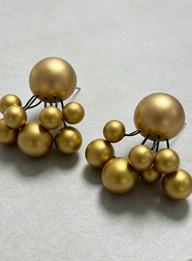 monies风小众设计大小木质金球流苏耳钉皮绳耳环木头球球夸张耳饰