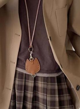 皮革猫咪项链女挂绳钥匙包