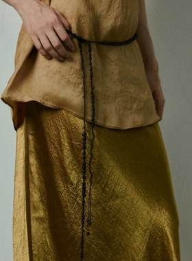 法式黑色串珠项链女轻奢气质腰链小众设计高级感时尚颈链毛衣链潮