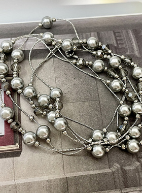 人造水晶银灰色珍珠水波链