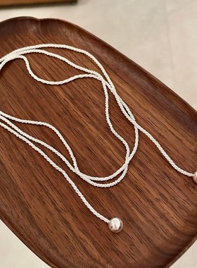 韩系ins设计波光粼粼银色流苏项链几何线条金属链条长项链毛衣链