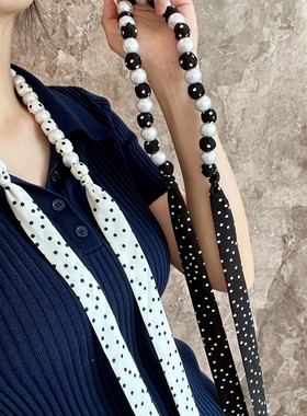 韩系波点珍珠项链丝巾女2025新款氛围感百搭装饰腰链丝巾领巾腰带