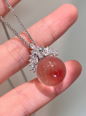 天然石白色透明水晶球吊坠颈链小灯泡皇冠锆石微镶项链锁骨链配饰