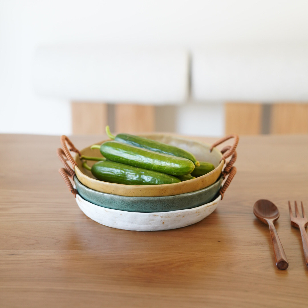 秋野家景德镇手作粗陶果盘日式复古提绳双耳盘茶盘糕点零食盘民宿,淘宝优惠券,粉丝福利购,淘宝优惠卷