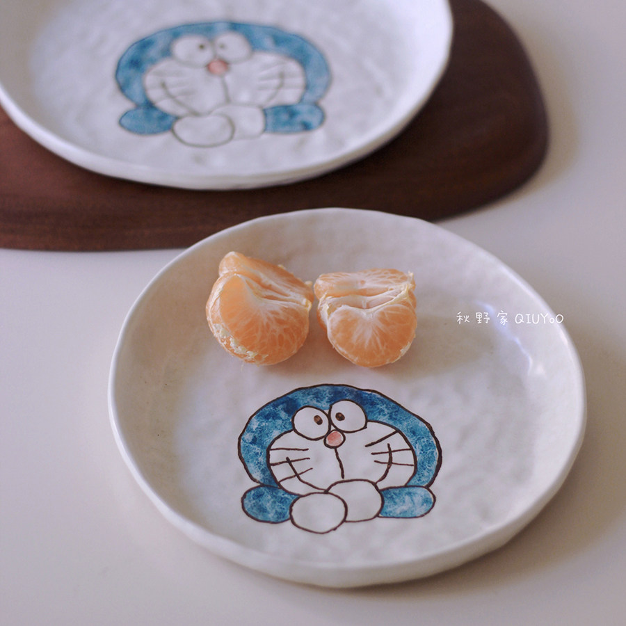 秋野家景德镇手绘釉下彩陶瓷餐具 卡通机器猫菜盘米饭碗可爱日式,淘宝优惠券,粉丝福利购,淘宝优惠卷