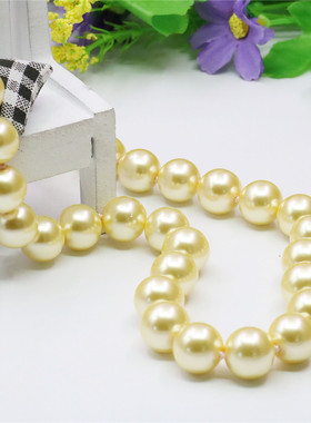 油菜花玻璃珍珠圆珠女浅金项链