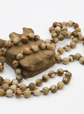 棕色切面圆形天然石民族风毛衣链