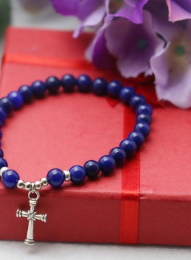 油菜花女玉髓玉石圆珠蓝色手链