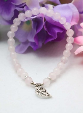 diy粉水晶小树叶吊坠招桃花手串