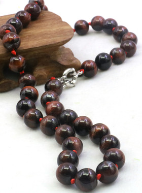 油菜花虎眼石玉石圆珠女红色项链