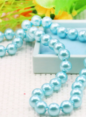 diy天蓝色玻璃手工礼物珍珠项链